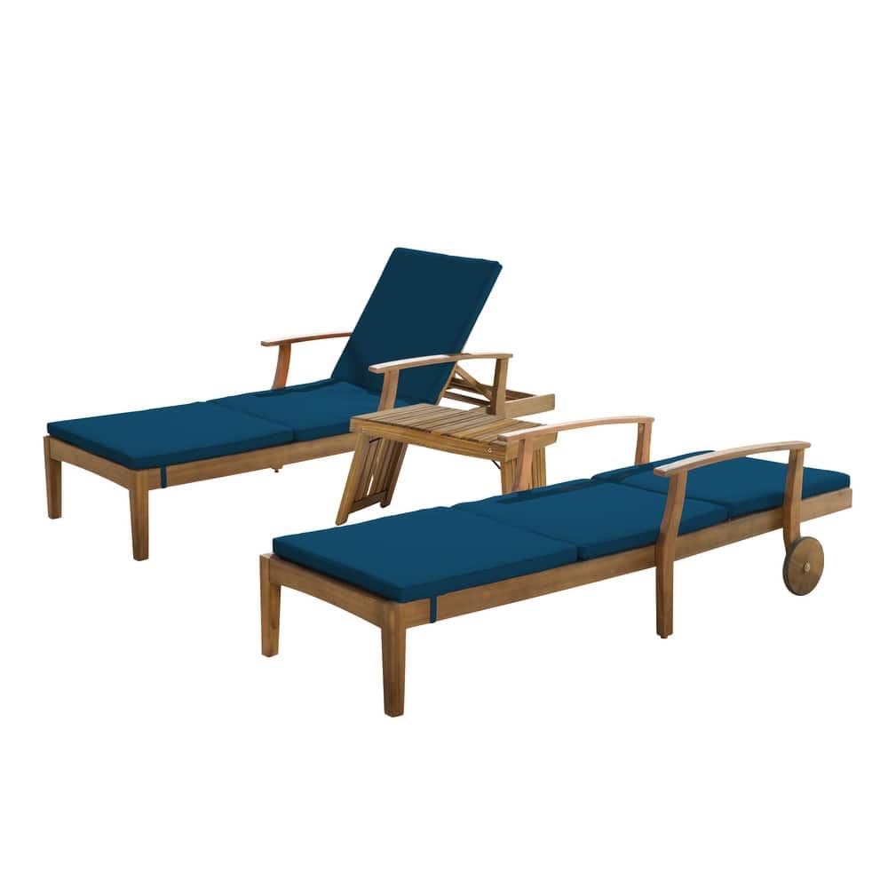 Perla Outdoor Acacia Wood 3 Piece Chaise Lounge Set with Water-Resistant Cushions by Christopher Knight Home