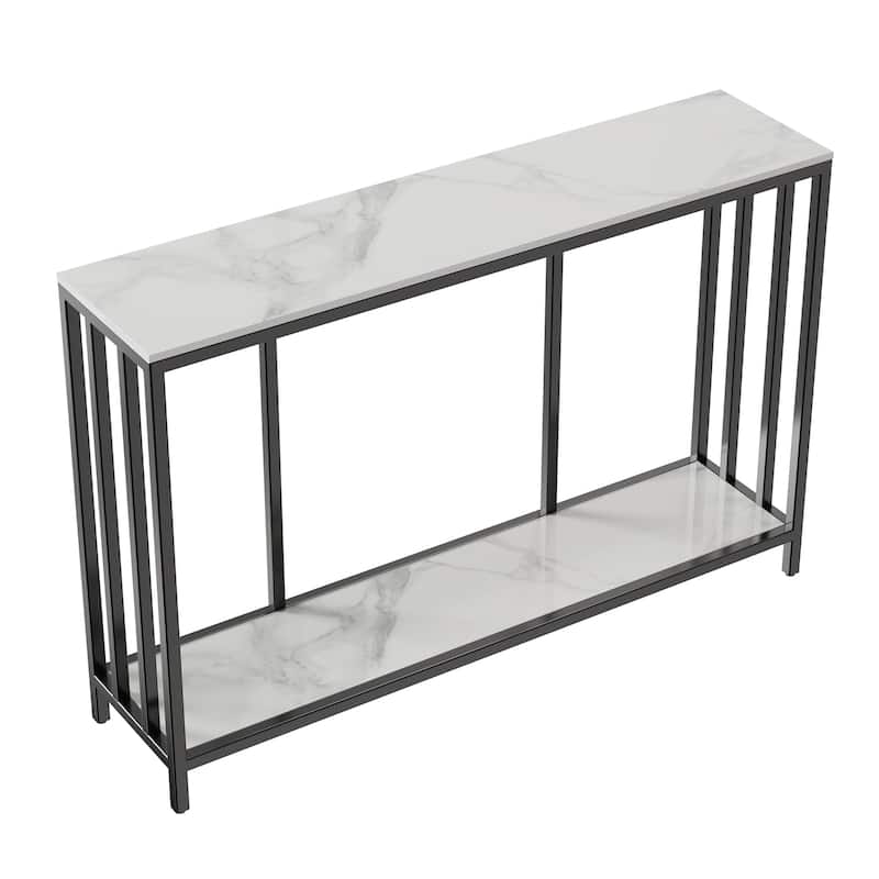 2 Tier Entryway Home Sofa Console Storage Table with Metal Black Frame