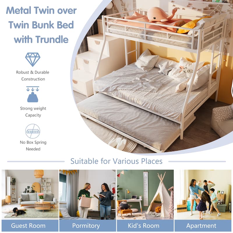 Standard Metal Bunk Bed - Bed Frame for Kids, Teens & Guest Rooms