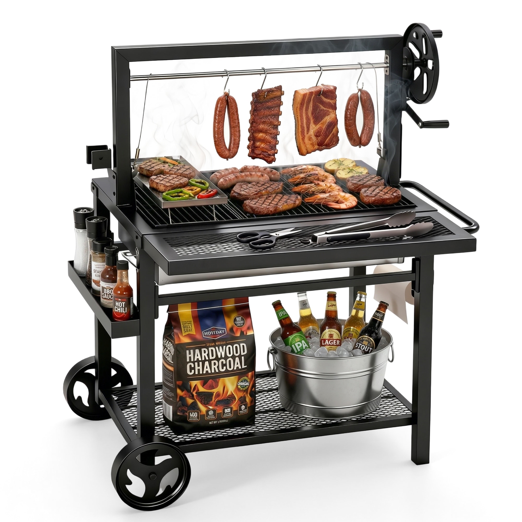 MAISON ARTS Argentine Santa Maria Wood Fire & Charcoal BBQ Grill with Adjustable Height Grates, Large Open Fire Grill