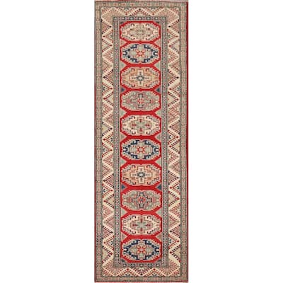 Geometric Kazak Runner Rug Handmade Wool Carpet - 2'7" x 10'7"
