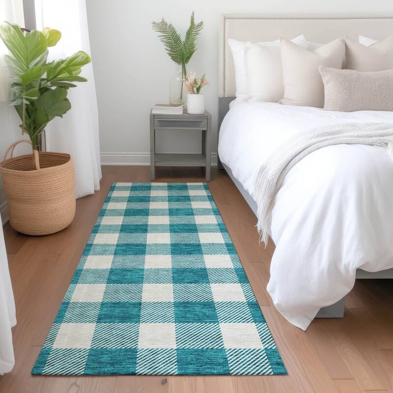 Premium Washable Super Soft Plaid Mayfield Rug - Teal - 2'3" x 7'6"