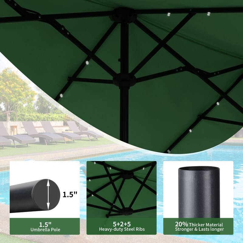 Autlaycil 13 ft Patio Umbrella with 36 Solar Lights & Crank System for Outdoor