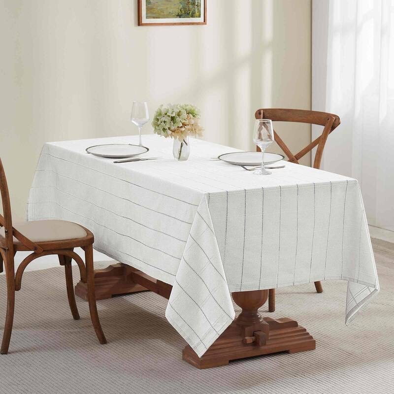 Izod Chadwick White Silver Lurex 60" x 102" Tablecloth