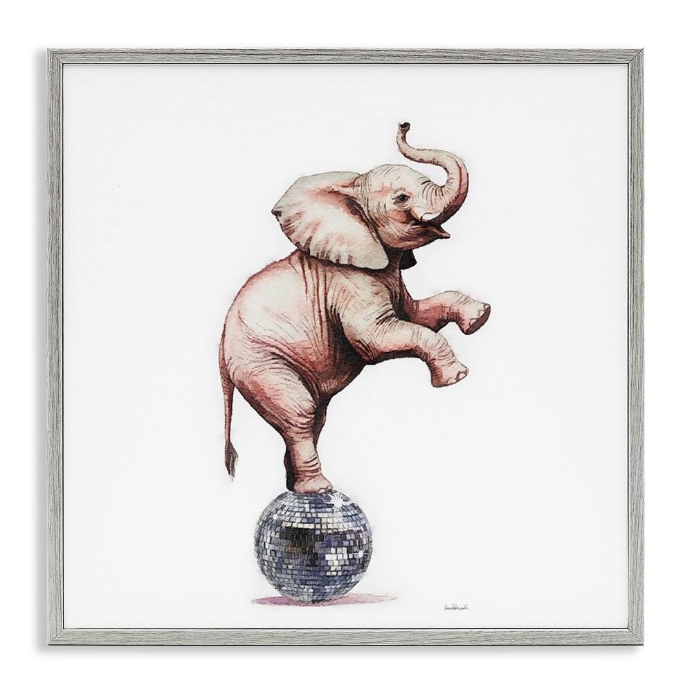 Stupell Elephant on Disco Ball Framed Giclee Art Design By Amanda Greenwood