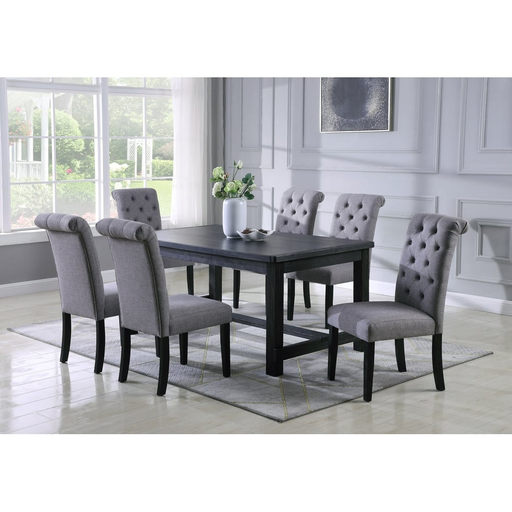 Roundhill Furniture Leviton Antique Black Finished Wood 7-piece Dining Set