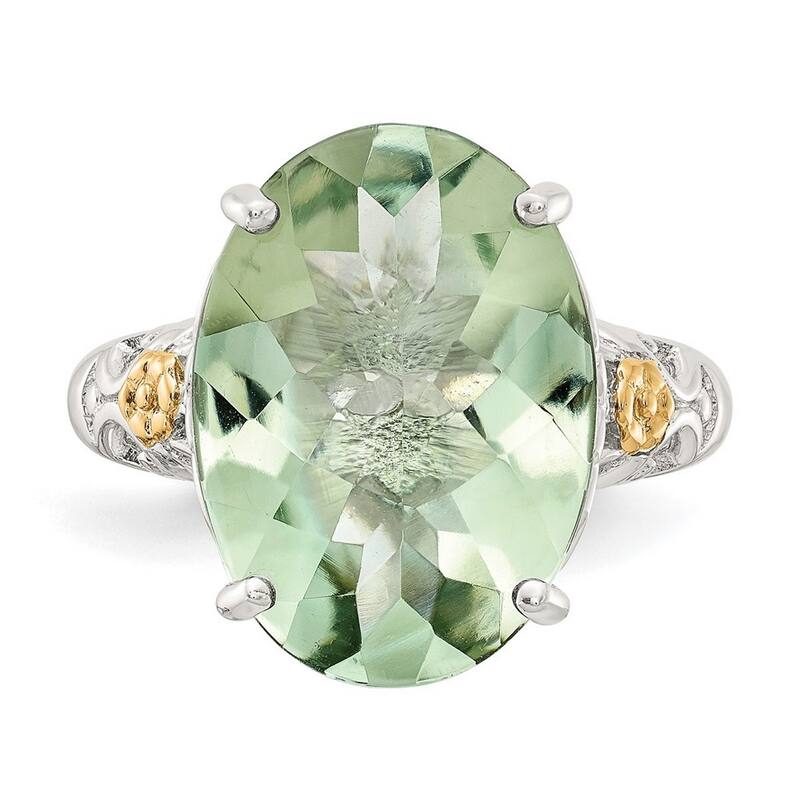 Curata 925 Sterling Silver Polished Prong set With 14k Green Quartz Ring