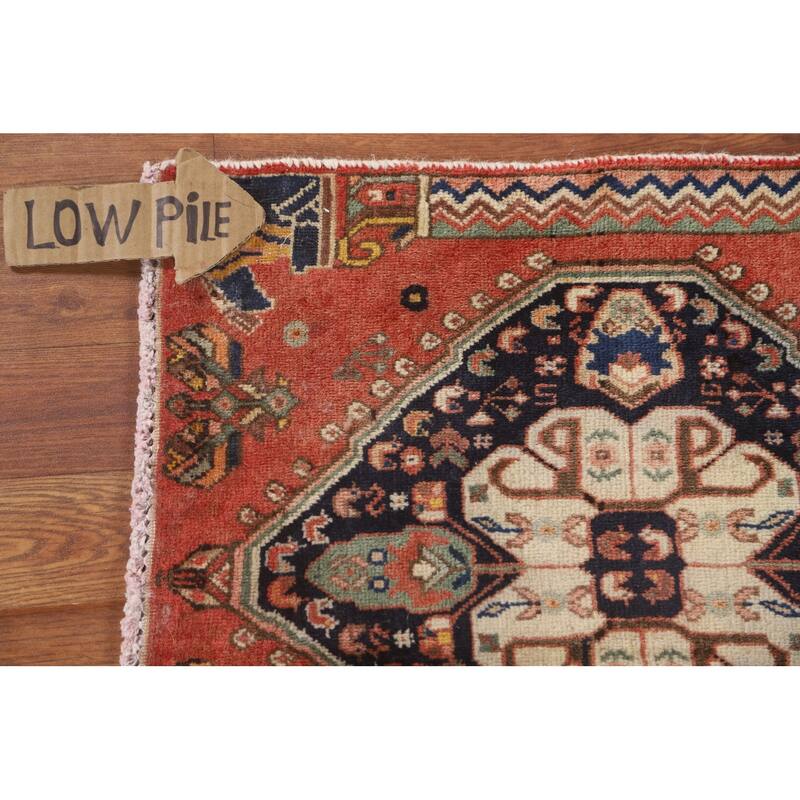 Geometric Abadeh Persian Vintage Square Rug Hand-Knotted Wool Carpet - 1'10" x 1'11"