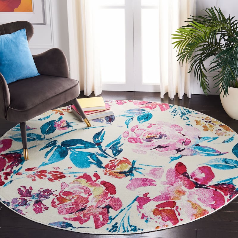 SAFAVIEH Lillian Maralyn Abstract Floral Rug - 6'7" Round - Ivory/Rose