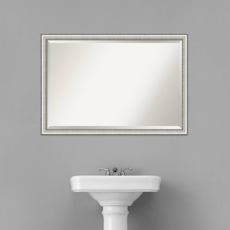 Beveled Bathroom Wall Mirror - Salon Silver Narrow Frame - Salon Silver Narrow