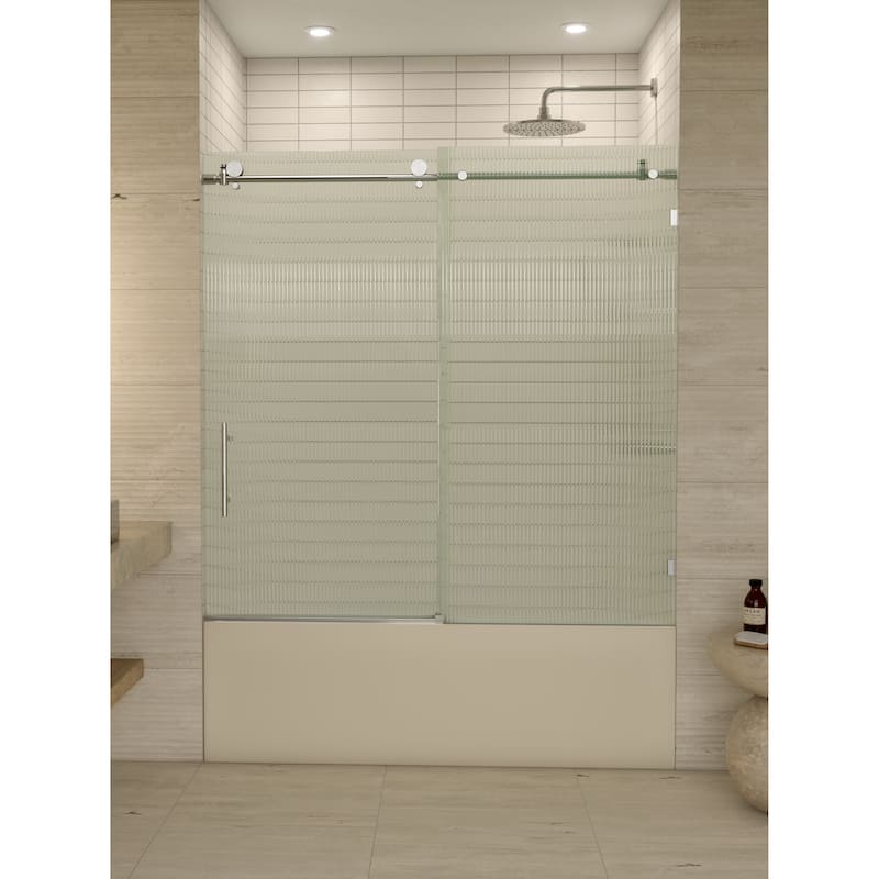Galaxy 60 in. x 60 in. Fully Frameless Fluted Glass Sliding Bathtub Doors - Lefthand