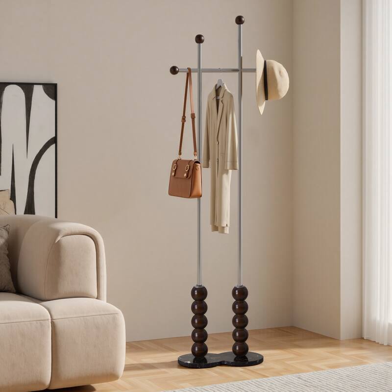 Metal Freestanding Coat Rack with Heavy Duty Marble Base - 70"H x 19.7"W (top) × 17.7"(base) x 9.8"D