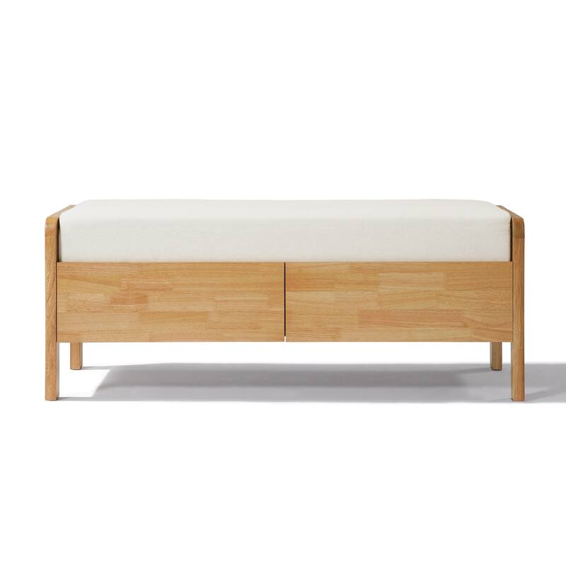 Christopher Knight Home - Soft Cushion Oak Beige Upholstered Storage Ottoman Bench with Rattan Sides and Wooden Legs