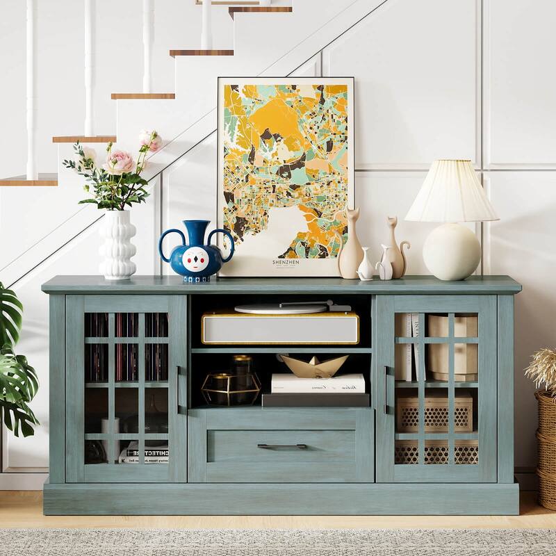 Costway Farmhouse TV Stand for TVs up to 70" Media Center with Glass - See Details