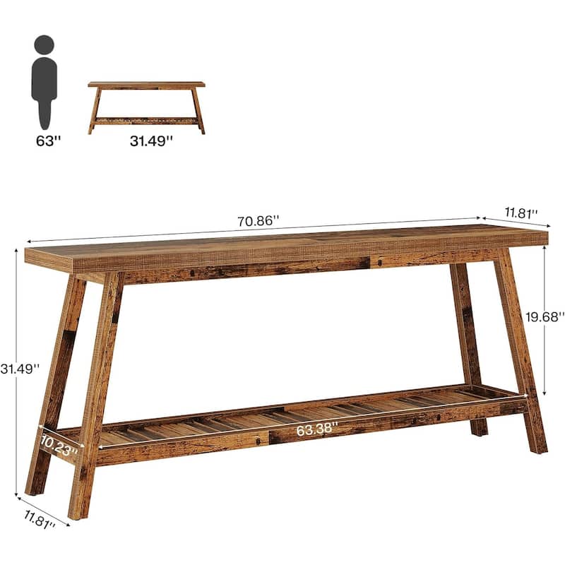 Farmhouse Console Entryway Table: 70.9 Inches Extra Long Console Table for Entryway, 2-Tier Narrow Wood Foyer Sofa Couch Table
