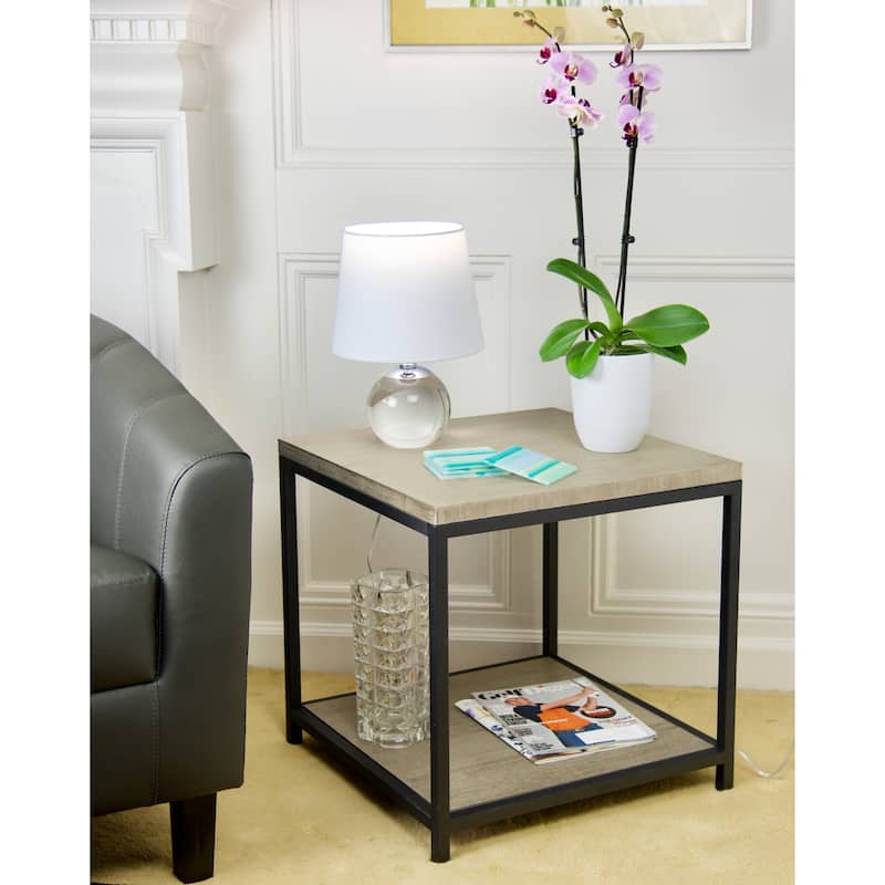 Eccostyle 2-Tier Solid Bamboo Steel Frame End Table - Brushed Brown - 20x20x20