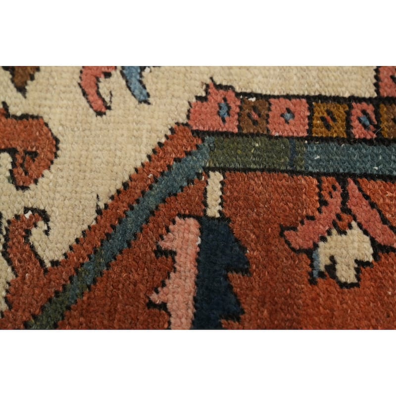 Hand Knotted Oriental 100% Wool Carpet Traditional Medallion Oranges & Rust Heriz (serapi) Area Rug - 13' 8'' X 10' 0''