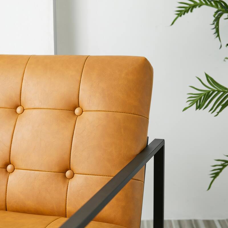 Glitzhome 29.50"W Mid-Century PU Leather Tufted Accent Chair - 29.5"W x 30.5"H x 29.25"D