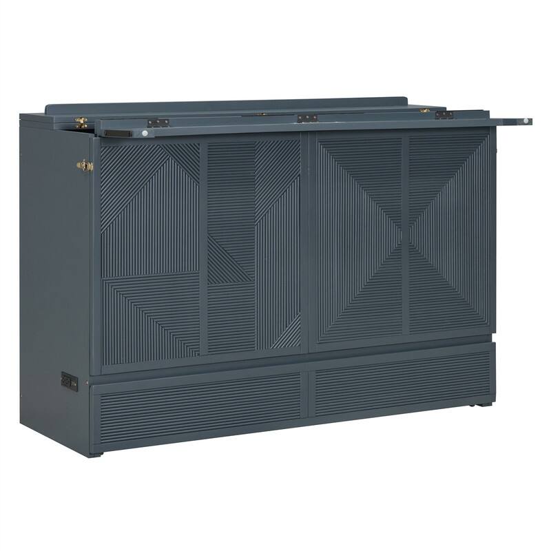 Full/Queen Size Murphy Bed Wall Bed with a Large Storage Drawer, Foldable Murphy Cabinet Bed with USB Ports and Outlets