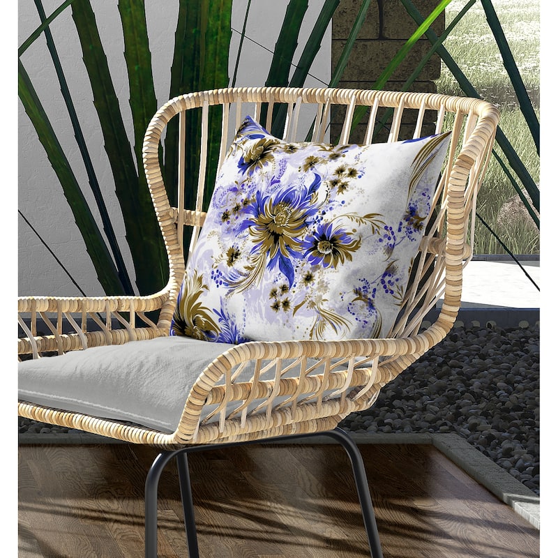 Delightful Wildflowers Indoor/Outdoor Reversible Throw Pillow White and Blue