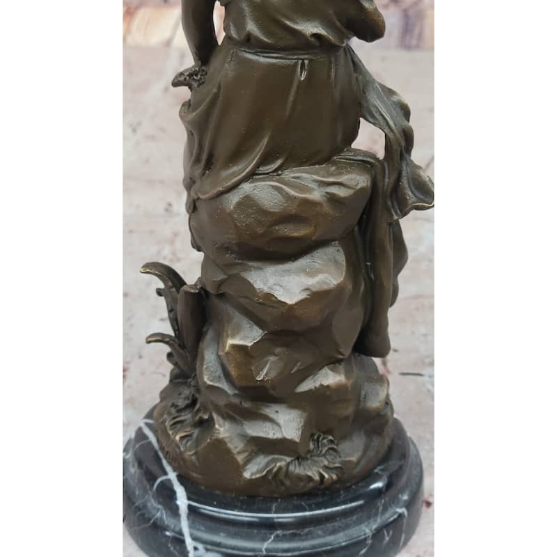 Hyppolyte Moreau Bronze Maiden Sitting On Floral Base Sculpture With Marble Pedestal