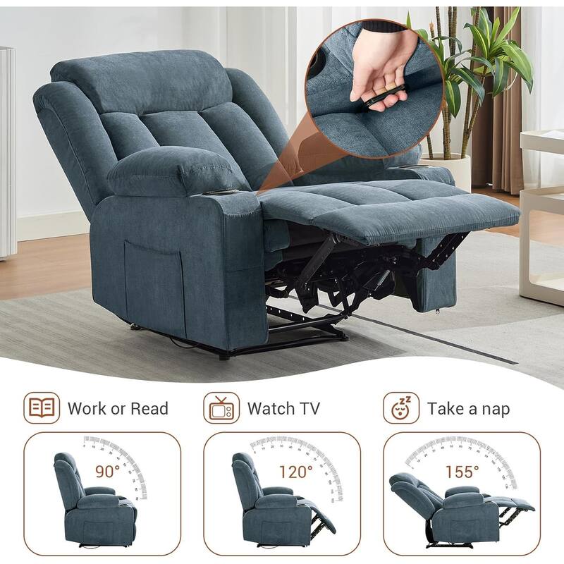 Oversized Manual Recliner Chair with Vibration Massage and Heat, Classic Overstuffed Deep Seat Sofa