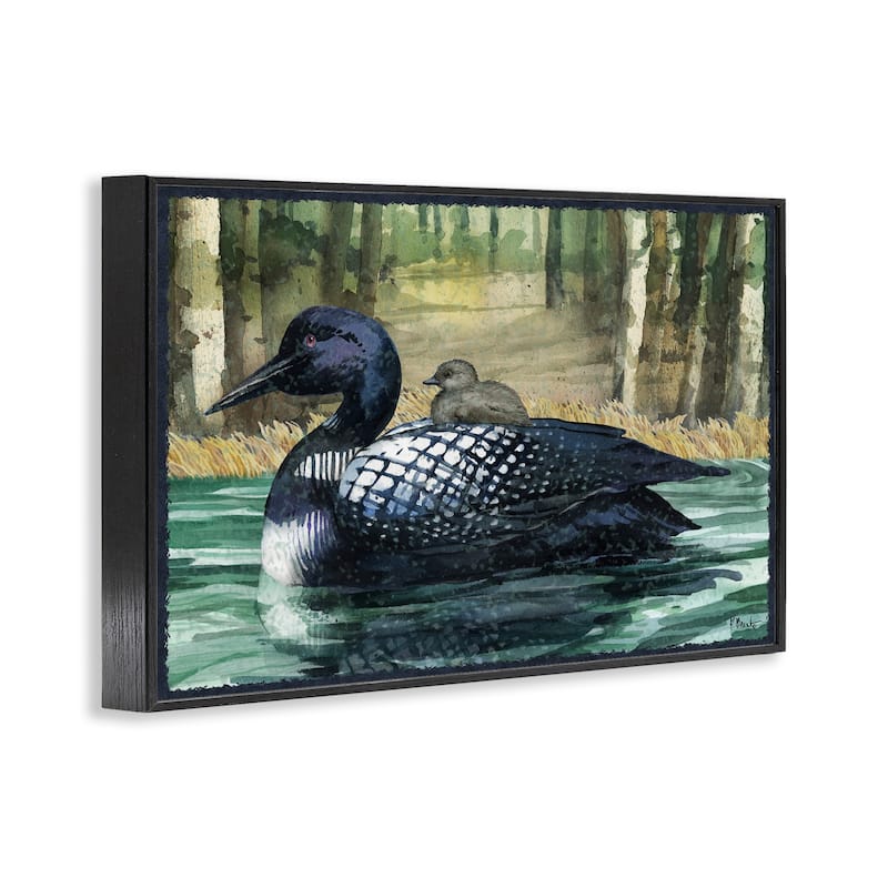 Stupell Loon with Baby on Lake Framed Giclee Art Design By Paul Brent