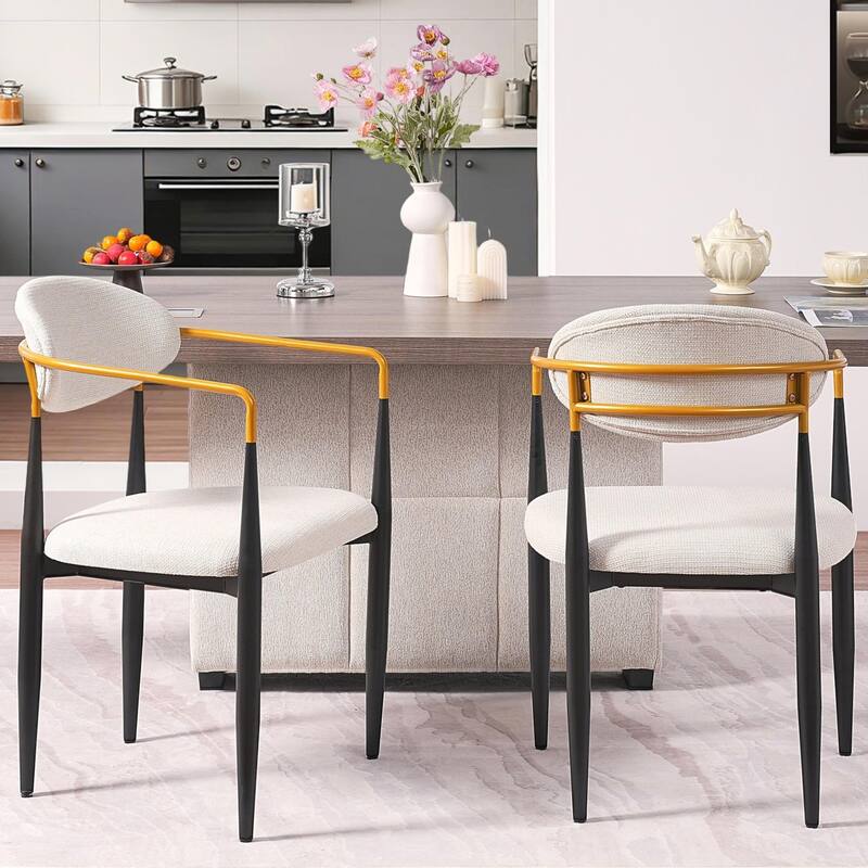 Modern Upholstered Dining Chair with Gold-Accented Armrests - 22"W x 21"D x 30"H, Ergonomic Design for Dining Room,2PCS/CTN