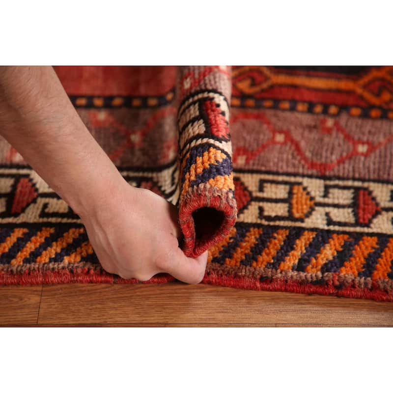 Geometric Orange Shiraz Persian Vintage Rug Hand-knotted Wool Carpet - 4'11"x 7'11"