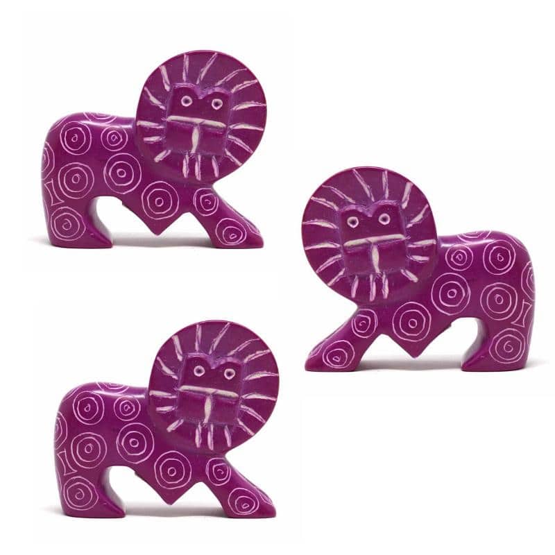 Small Soapstone Lion Figurine - Set of 3, Fuchsia