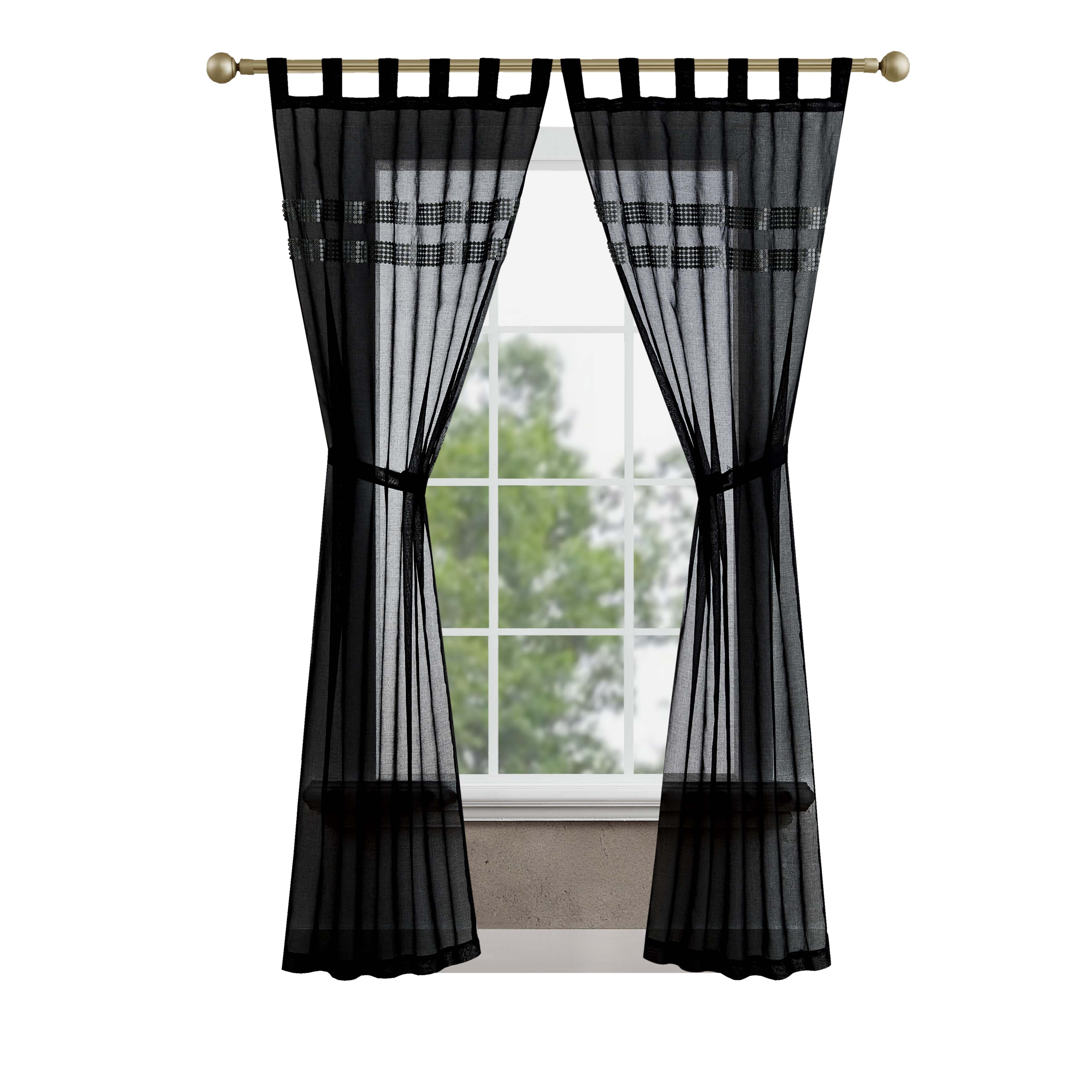 Jessica Simpson Milly Bling Sheer Faux Linen Tab Top Window Curtain Panel  Pair with Tiebacks - On Sale - Bed Bath & Beyond - 35383743