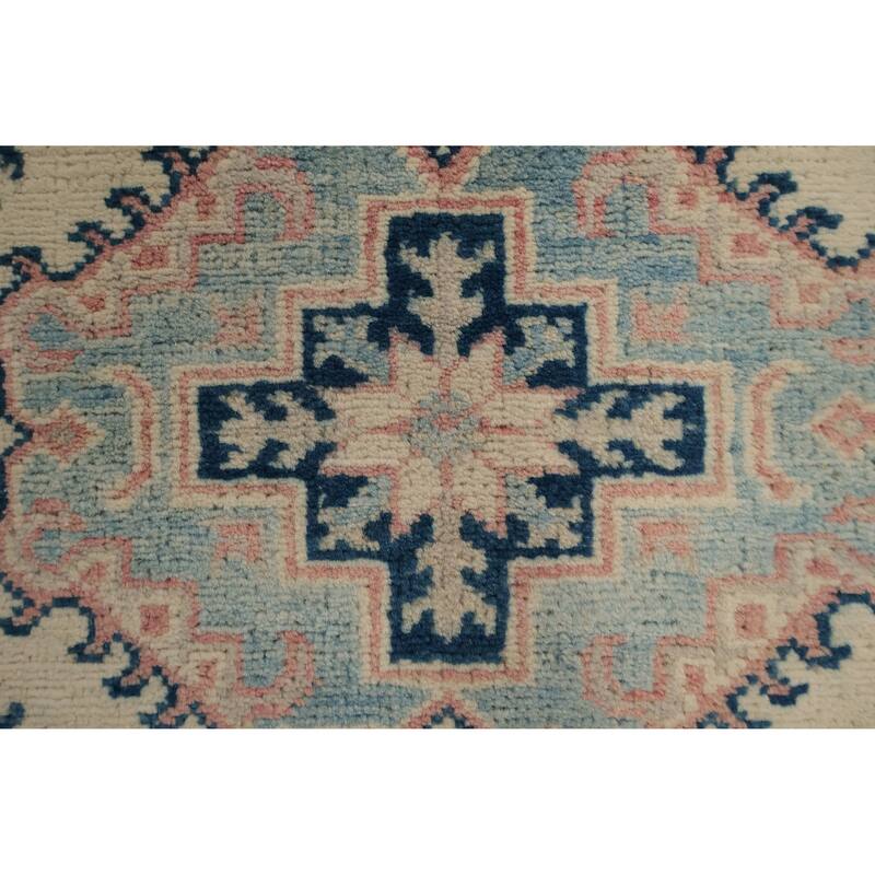 Hand Knotted Oriental 100% Wool Carpet Traditional Geometric Beige & Ivories Kazak Runner Rug - 16' 3'' X 3' 2''
