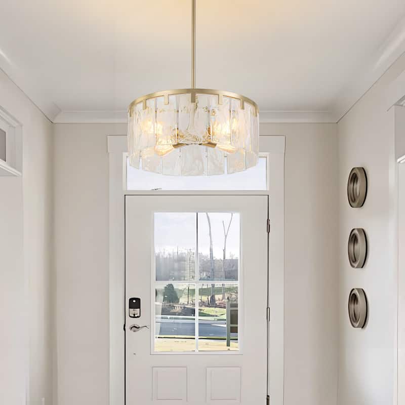 Starsky 4 - Light Modern Drum Handcrafted Textured Glass Chandelier