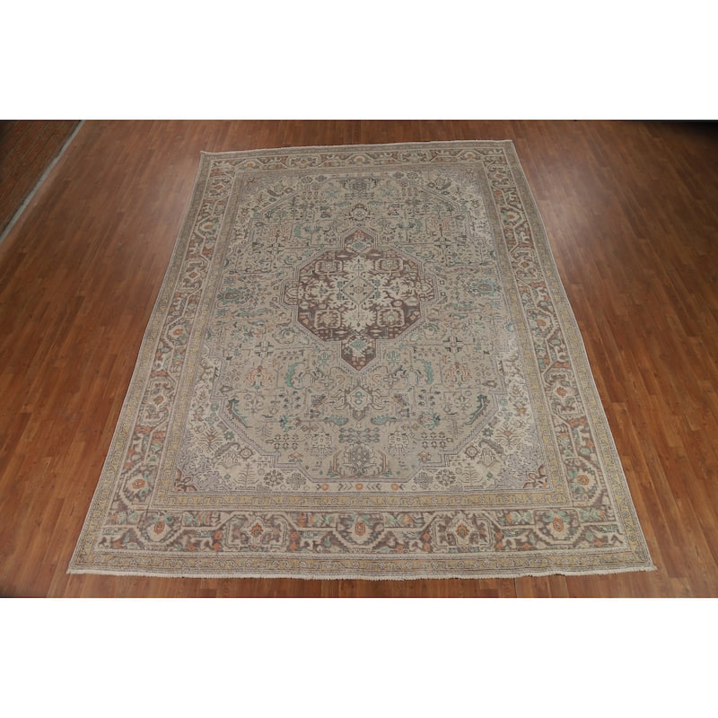Tabriz Persian Vintage Area Rug Hand-Knotted Bedroom Wool Carpet - 9'6" x 12'8"