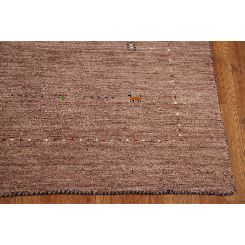 Tribal Gabbeh Indian Area Rug Hand-Knotted Brown Oriental Wool Carpet - 5'0" x 7'10"