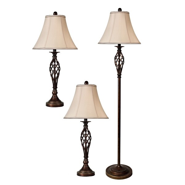 StyleCraft Barclay Brass Table and Floor Lamp Set - White Silk Shade (Set of 3). Opens flyout.