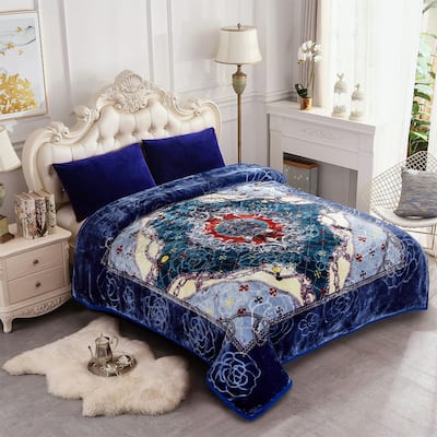 Korean-style 2-ply Printed Pattern Plush Mink Fleece Blanket