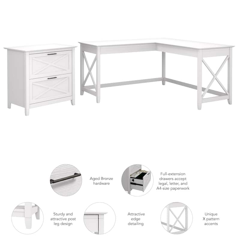 Key West 60W L Desk with 2 Drawer File Cabinet by Bush Furniture