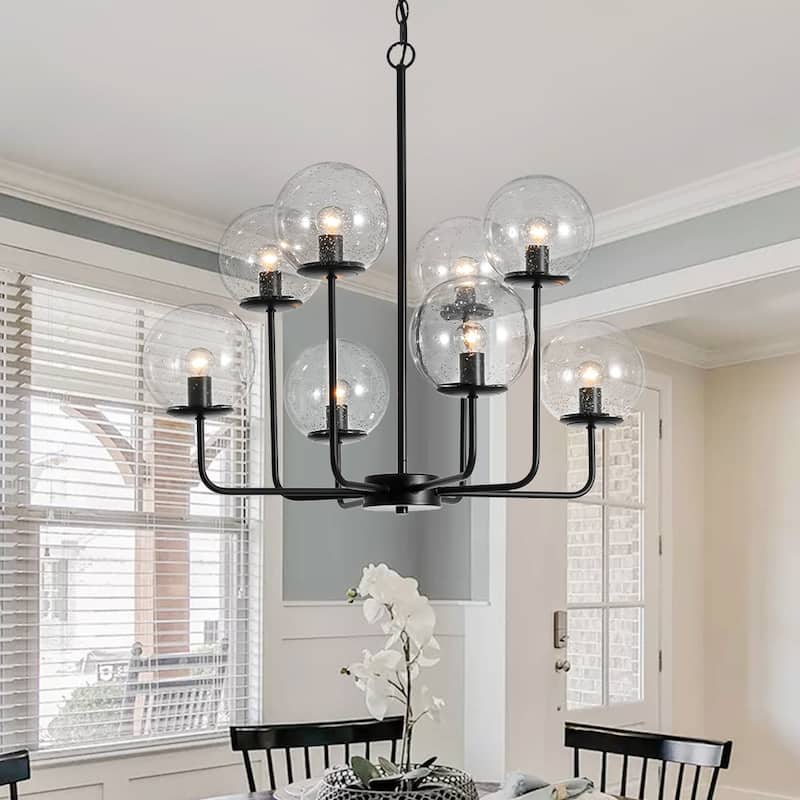 Modern 2-Tier Seeded Glass Globe Bubble Round Chandelier 27in Width