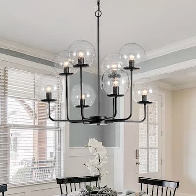 Modern 2-Tier Seeded Glass Globe Bubble Round Chandelier 27in Width