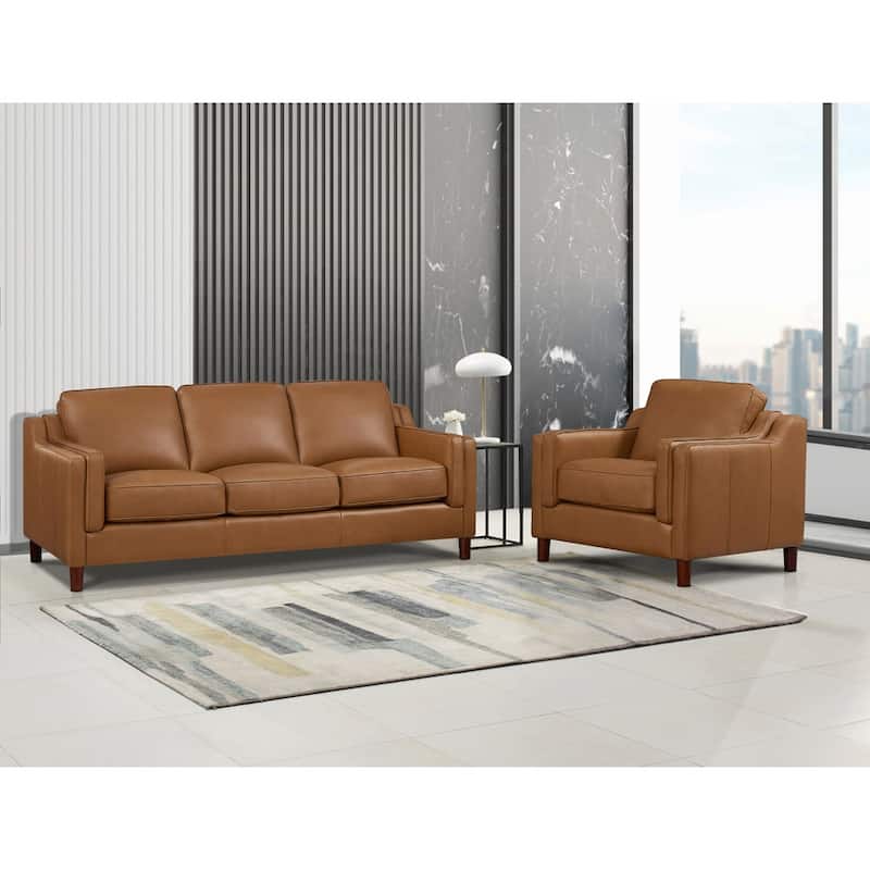Hydeline Bella Top Grain Leather Sofa Set, Sofa and Chair - Sofa, Chair - Cognac