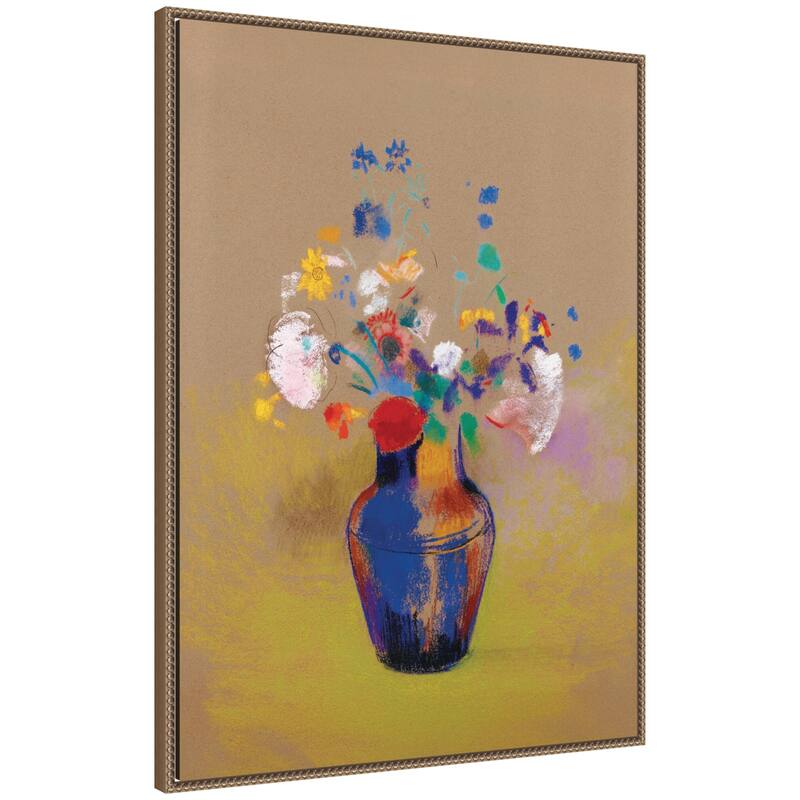 Kate and Laurel Fleurs Sur Fond Gris 1916 Odilon Redon by Nostalgia Prints Framed Canvas Wall Art Print - 28x38 - Gold