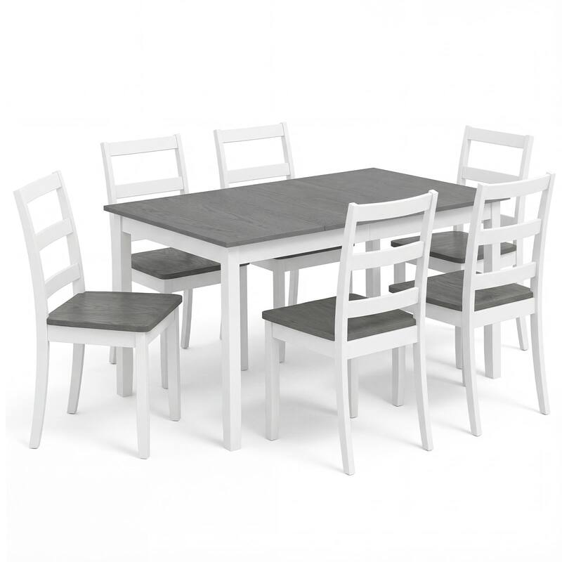 Gymax 7-Piece Dining Set Solid Wood Kitchen Furniture w/ Rectangular