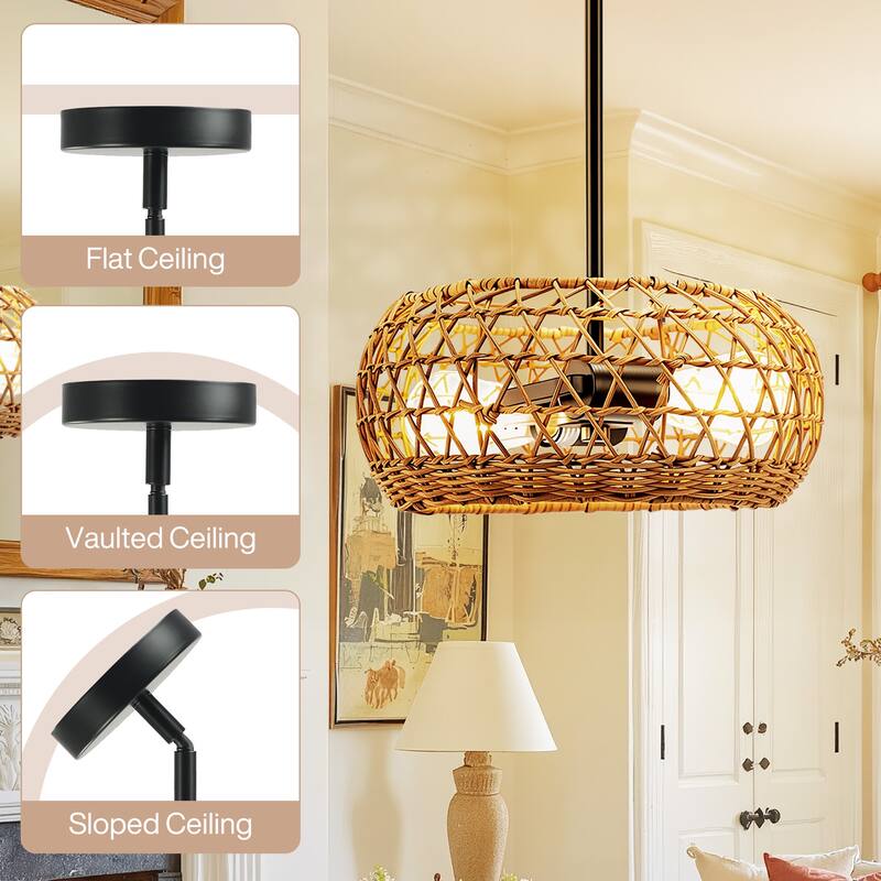2-Light Hand Woven Pendant Rustic Hanging Lighting for Kitchen Island Bedroom, Dining Room, Living Room, Entryway - N/A