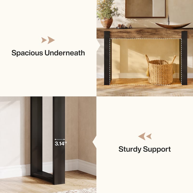 63-Inch Solid Wood Sofa Table Behind the Couch with Metal Support