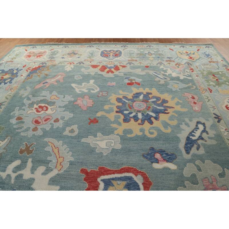 Blue Floral Oushak Oriental Large Area Rug Handmade Wool Carpet - 11'10"x 14'8"