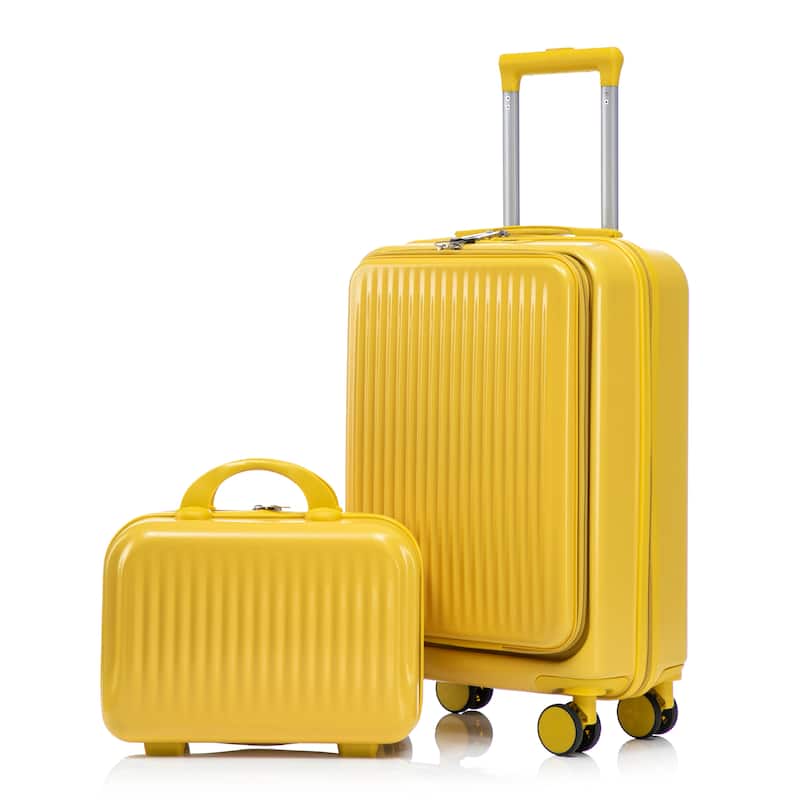 14"/20" 2 pcs/set in ABS Spinner Wheel Luggage, with Combination Lock and Front Opening Design, 14" Cosmetic Case - Yellow