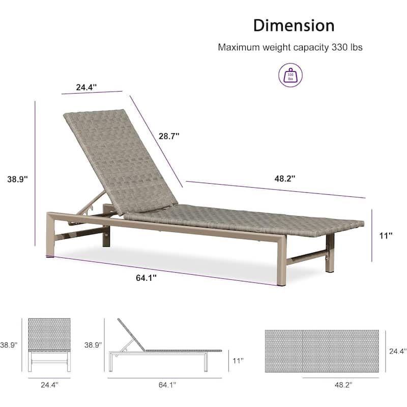 PURPLE LEAF Patio Chaise Lounge Rattan Chair Outdoor Pool Adjustable Recliner Wicker Lounger