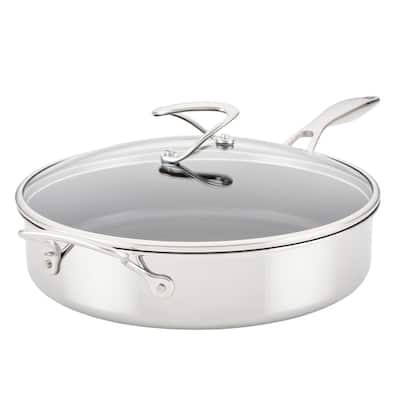 Circulon Clad Stainless Steel Sauté Pan with Lid and Hybrid SteelShield and Nonstick Technology, 5-Quart, Silver