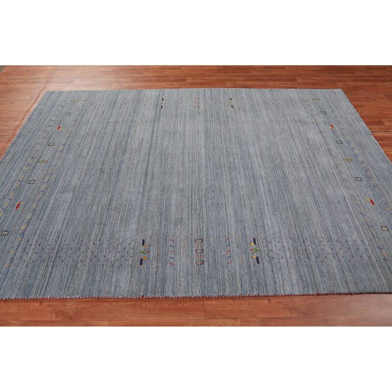 Hand Knotted Oriental 100% Wool Carpet Tribal Stripe Greys & Charcoal Gabbeh Area Rug - 8' 4'' X 5' 11''